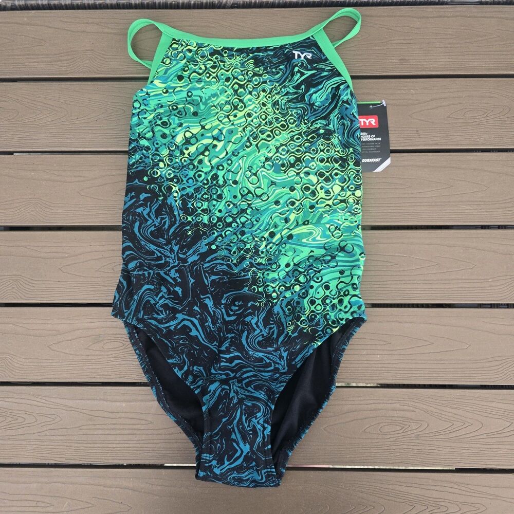 TYR Durafast Elite Women's Orion Green Diamondfit 1 Piece Swimsuit Size 36 New